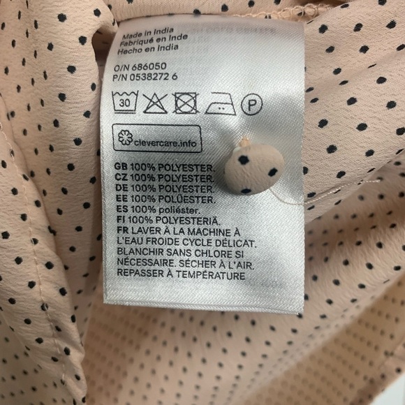 🎉H&M Lightweight Pale Pink With Tiny Black Polka-Dots Long Sleeve Blouse Size 8 - Picture 8 of 13